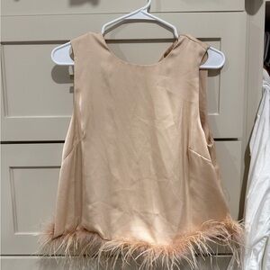entro Feather-Trim Tank Top in Blush